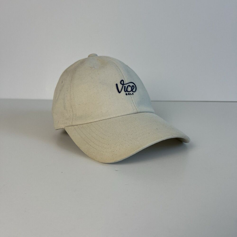 Vice Golf Hat Adult ISFA Adjustable Baseball 6 Panel Beige Cotton Canvas